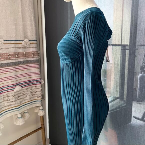 Helmut Lang Ribbed Bra Neptune Long Sleeves Midi Dress Women’s Medium - Picture 5 of 12